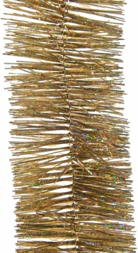 Decoris kerstslinger - 2x - goud glitter - 270 cm - folie/lametta slinger - kerstboomversiering