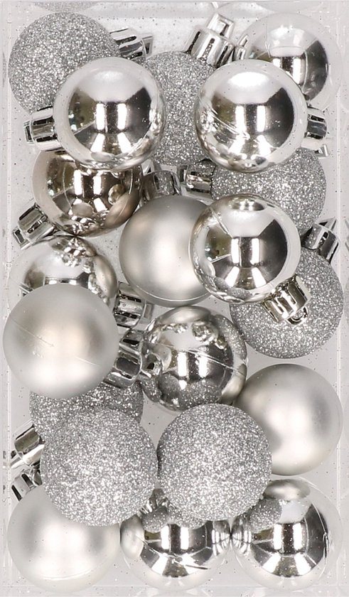 20x stuks kleine kunststof kerstballen zilver 3 cm mat/glans/glitter- Onbreekbare plastic kerstballen - Kerstversiering