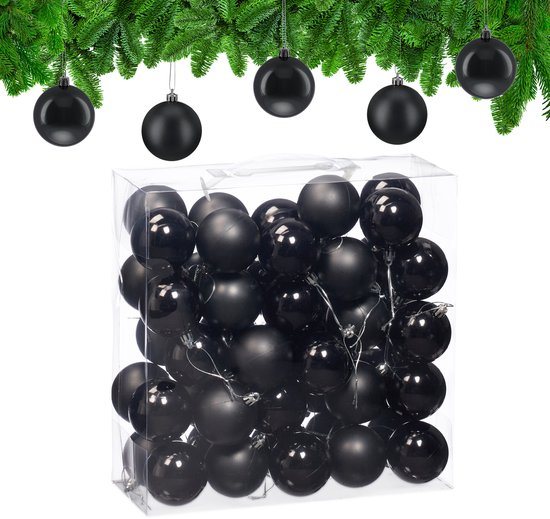 kerstballen set van 50 - Ø 6 cm - glanzend - mat - kunststof - zwart