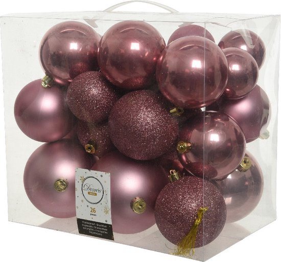 Decoris Kerstballen - 26x st - oudroze - 6-8-10 cm - kunststof - kerstversiering