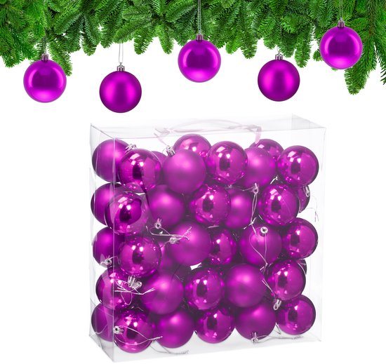 kerstballen set van 50 - Ø 6 cm - glanzend - mat - kunststof - paars