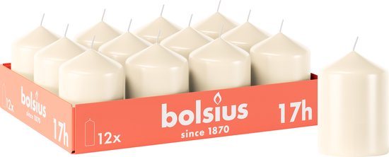 Bolsius - Gladde Stompkaarsen - 12 stuks - Ivoor - 17 branduren - 8 x 5,8 cm
