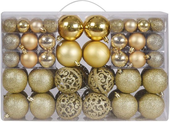 100 stuks kerstbaldecoraties - Onbreekbare kerstboomornamentenset - Kerstboomballen - Kerstdecoratieballen - Met geschenkverpakking - Geschikt voor binnenkerstboomversiering en nieuwjaarsfeestversiering - Goud