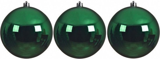 3x Grote kerst groene kunststof kerstballen van 14 cm - glans - kerst groene kerstboom versiering