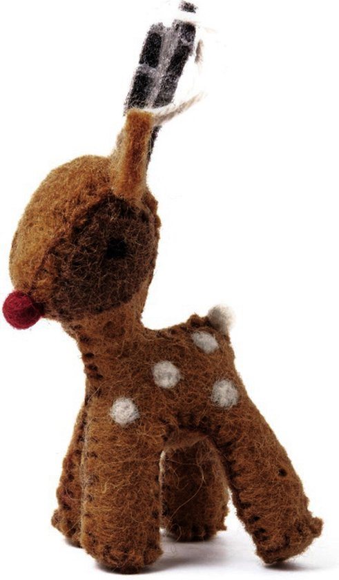 Hanger Vilt - Rendier Rudolf Rode Neus - 13x6,5cm - Fairtrade