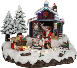 LuVille Kerstdorp Miniatuur Santa's dorp met Rendier - L24 x B21 x H20 cm