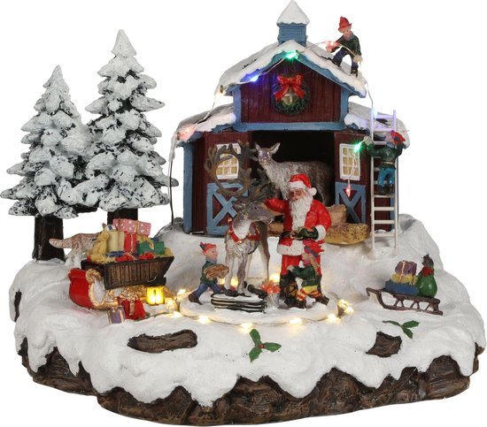 LuVille Kerstdorp Miniatuur Santa's dorp met Rendier - L24 x B21 x H20 cm
