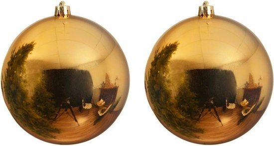 2x Grote gouden kunststof kerstballen van 14 cm - glans - gouden kerstboom versiering