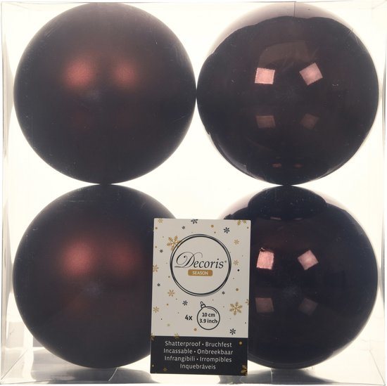 Decoris Kerstballen - 4 stuks - kunststof - mahonie bruin - 10 cm