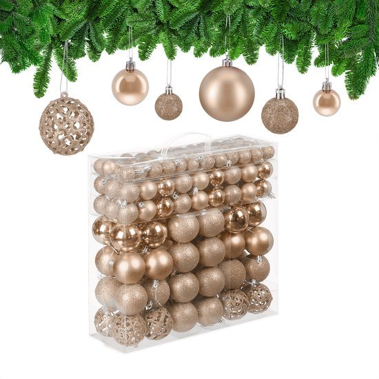 kerstballen - set van 150 - mat - glanzend - glitters - plastic - ∅ 3, 4, 6 cm - champagne