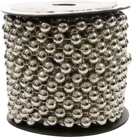 Kralenslinger - zilver - kunststof - 10 meter x 0,8 cm - kerstversiering - guirlandes
