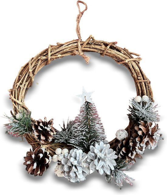 Meisterhome® Handgemaakte kerstkrans deurkrans adventskrans adventskransen decoratieve krans hangende deurversiering muurversiering - voor buiten & binnen - Ø25 cm