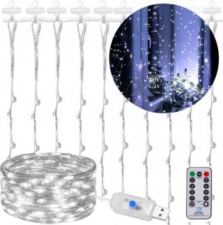 Springos Lichtgordijn - USB & Afstandsbediening - 200 LED - Koel Wit