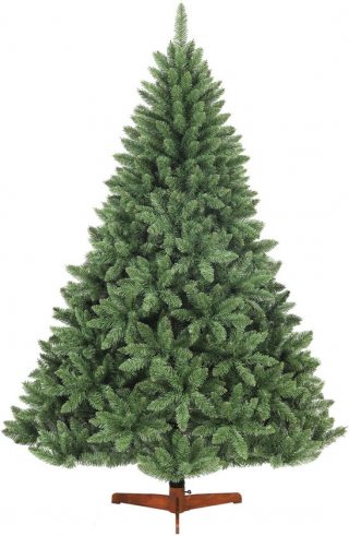 SALCAR Kunstkerstboom 210 cm - met Realistische PVC Naalden - Natuurlijke Houten Standaard - Eenvoudig op te Stellen met Klappensysteem - Grotere Diameter van 148 cm