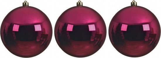 3x Grote bessen roze kunststof kerstballen van 14 cm - glans - bessen roze kerstboom versiering
