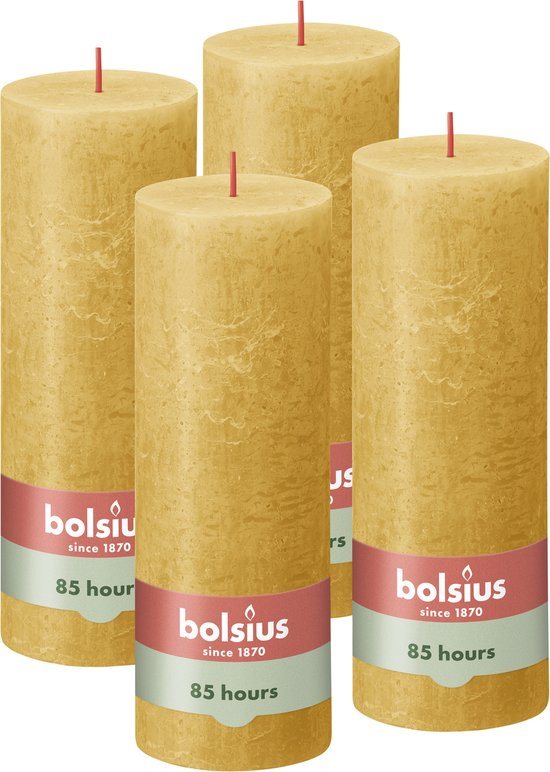 Bolsius - Rustieke Kaars - 4 Stuks - Geel - 19cm