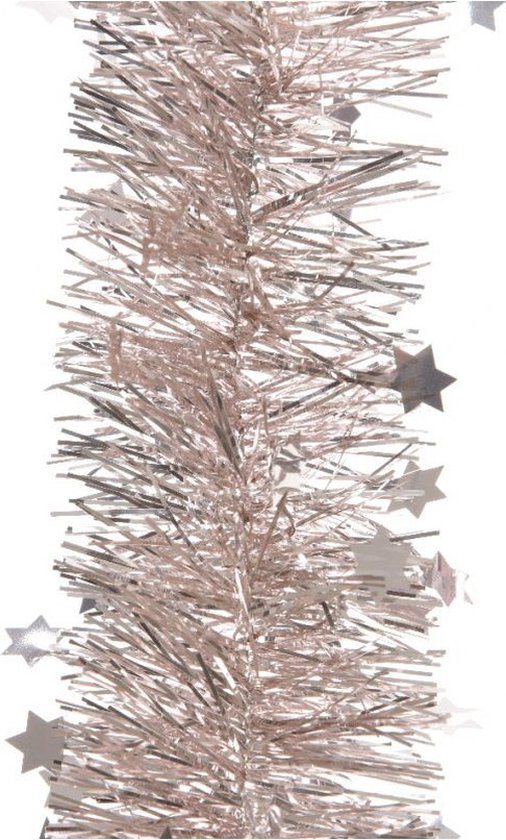 Decoris Kerstslinger - sterren - lichtroze - 270 x 10 cm - lametta/folie - kerstboomslinger