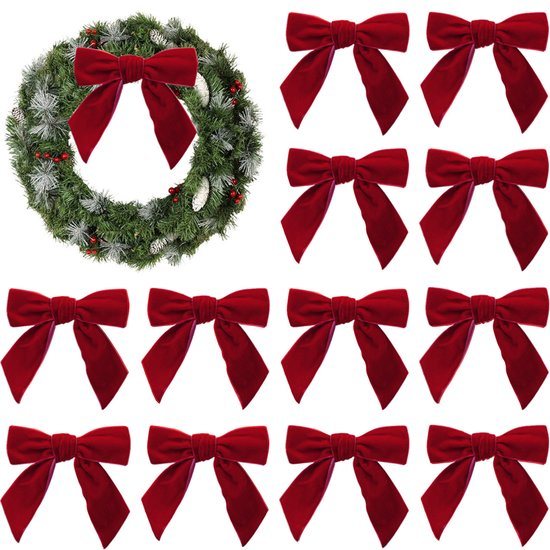 12 stuks Kerststrikken - Kerstboomstrik - Kerstboom versieringen - Kerstversiering - Kerst decoraties - Christmas - Kerstdecoratie voor binnen - Geschikt voor kerstfeestjes - Rood