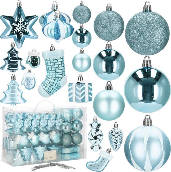 Springos Kerstballen | Kerstversiering | Onbreekbaar | 77 Stuks | Lichtblauw