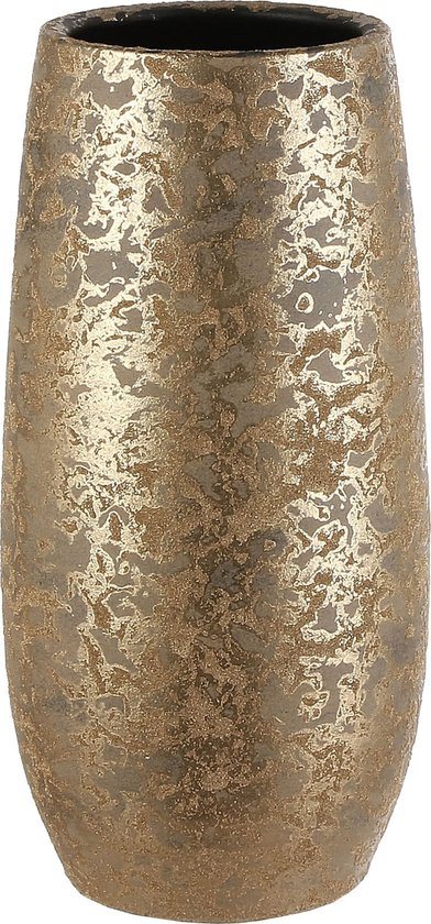 Mica Decorations Plantenpot/bloemenvaas van keramiek - flakes goud print - 35 x 17 cm - Hoge pot