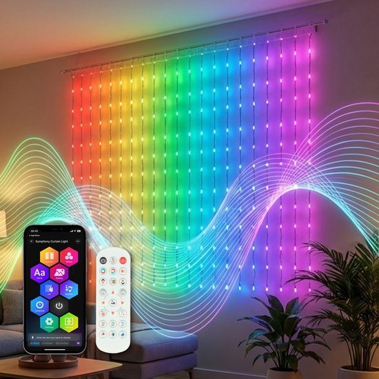 Smart LED Lichtgordijn met App - 2 x 2 Meter - 400 LED Lights - Incl. Afstandsbediening - Muzieksynchronisatie - Smart Verlichting - Silvergear