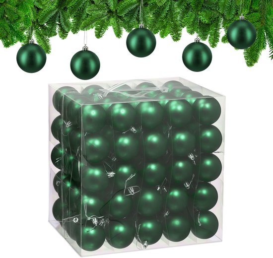 kerstballen set van 100 - Ø 6 cm - mat - kunststof - donkergroen