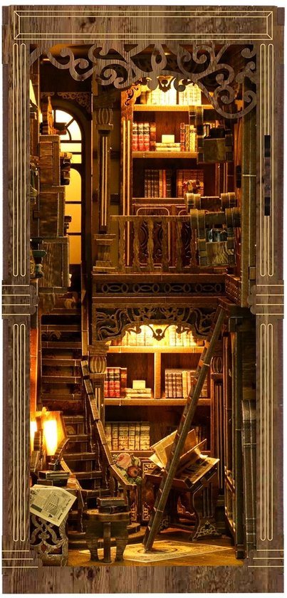 Booknook Antique library - 3D Puzzel met Handleiding - DIY - Miniatuur Modelbouw Hout Kinderen en Volwassenen - Houten bouwpakket - Assemblr