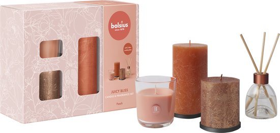 Bolsius - Rustieke Kaarsen Set - Geur Set - Giftset - Juicy Bliss - Peach