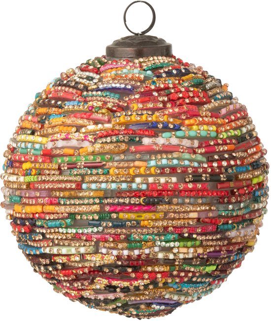 J-Line kerstbal Kralen - glas - rood/goud - medium