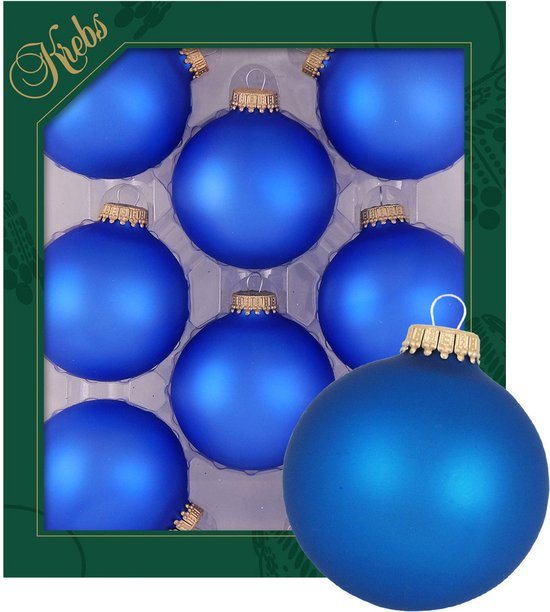 Krebs kerstballen - 8x stuks - velvet blauw - glas - 7 cm - mat - kerstversiering - kerstboomversiering