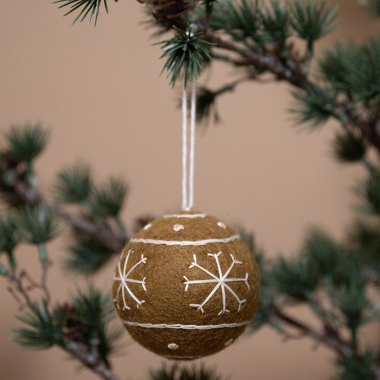Kerstbal Vilt Rond - Gingerbread - 8cm - Fairtrade