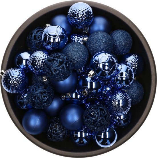 Bellatio Decorations kerstballen - 37x st - kobalt blauw - D6 cm - kunststof - kerstversiering