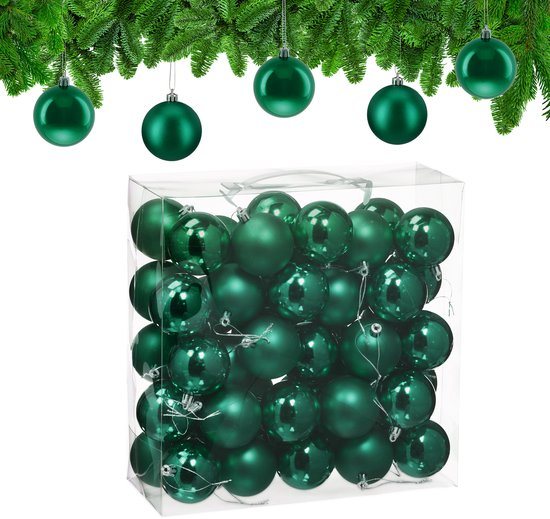 kerstballen set van 50 - Ø 6 cm - glanzend - mat - kunststof - donkergroen