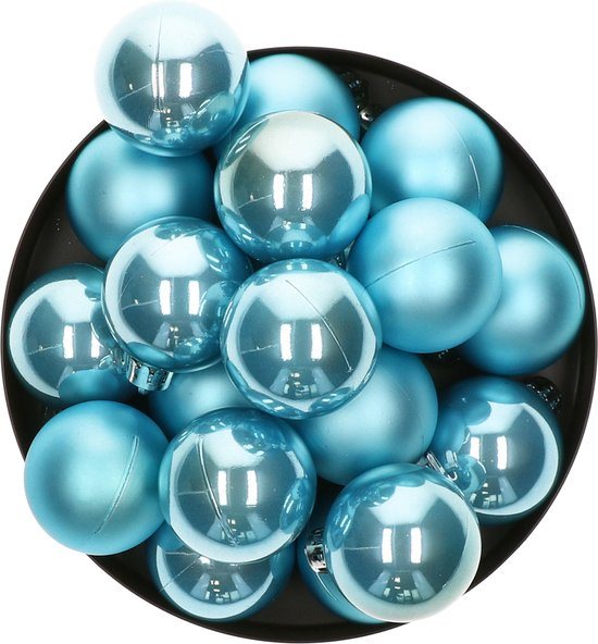 Decoris kleine kerstballen - 16x st - ijs blauw - 4 cm - kunststof - kerstversiering