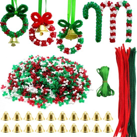 Kerstkralenset - DIY kerstkralenset - 1570 stuks - Kerstkralenversieringen - Plastic driehoekige kralen - Kerstknutselwerk - Kerstboomversieringen - Kerstdecoraties- voor Kerstboomversiering & DIY Cadeaus
