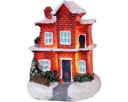 Verlicht Kerstdorp Miniatuur Huisje met Sneeuw - Sfeervolle Kerstdecoratie voor Tafel