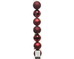 7x stuks kunststof kerstballen donkerrood (oxblood) 8 cm - Mix - Onbreekbare plastic kerstballen