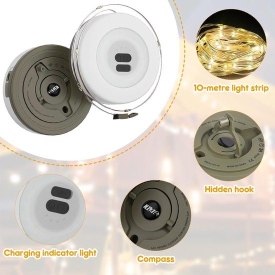 Mizikuu LED - Camping Lichtslinger - Warm Wit - 10M Oprolbaar - Oplaadbaar & IP67 Waterdicht