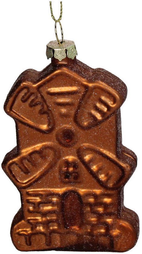 HD Collection Glazen kerstornament kerst hanger speculaas koek molen 9.4 cm uit de collectie The Christmas Bakery - de Kerst Bakkerij