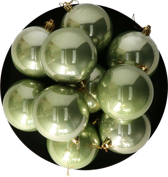 Othmar Decorations kerstballen - 18x - 8 cm - salie groen - kunststof - kerstversiering