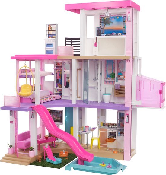 Barbie Droomhuis Poppenhuis – 109 cm Hoog - 3 Verdiepingen - Glijbaan - Lift - Zwembad en 75+ Accessoires