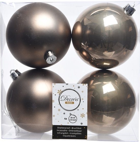 Decoris Kerstballen - 4x st - kasjmier bruin - D10 cm - kunststof - kerstversiering