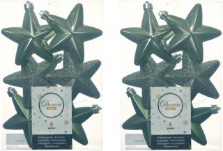 Decoris kersthanger sterren - 12x st - mosgroen - 7 cm - kunststof - kerstornamenten - kerstversiering