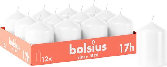 Bolsius - Gladde Stompkaarsen - 12 stuks - Wit - 17 branduren - 8 x 5,8 cm