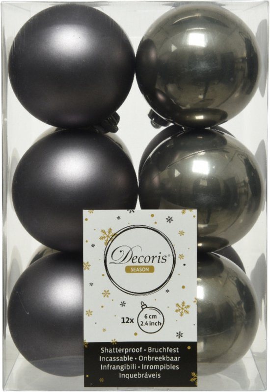 24x stuks kunststof kerstballen antraciet (warm grey) 6 cm - Mat/glans - Onbreekbare plastic kerstballen