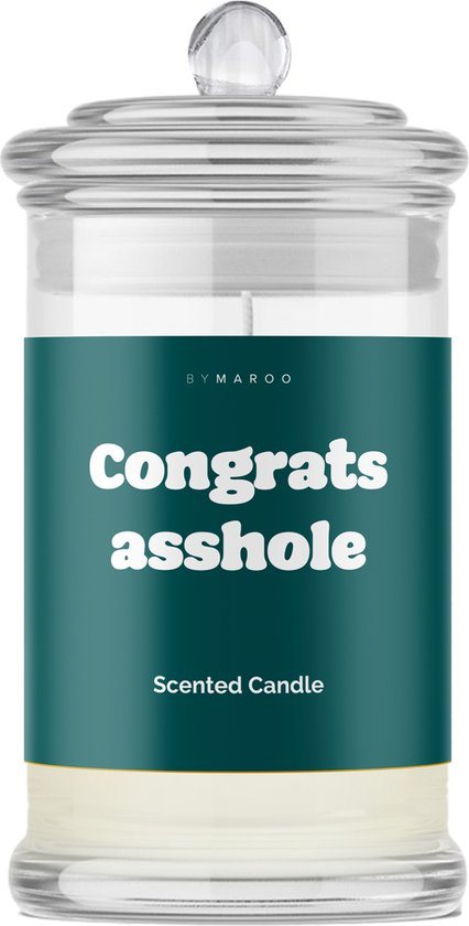Grappig Verjaardag Cadeau Man & Vrouw - By Maroo Geurkaars met Tekst Cotton in Glas - Congrats Asshole - Giftset vrouwen, mannen, moeder, vader, vriendin, vriend - Happy Birthday - Cadeautje voor Hem