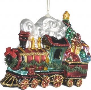 Goodwill Kerstbal-Trein met kerstkadootjes Rood-Groen H 16,5 cm