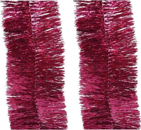 2x Kerstslingers bessen roze 270 cm - Guirlandes folie lametta - Bessen roze kerstboom versieringen