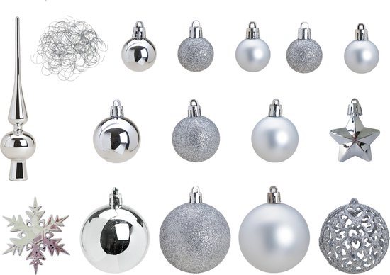 Kerstballen - 110 stuks - zilver - inclusief piek