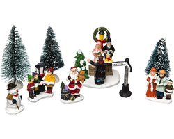 Feeric Kerstdorp accessoires - miniatuur - boompjes - figuurtjes - polyresin